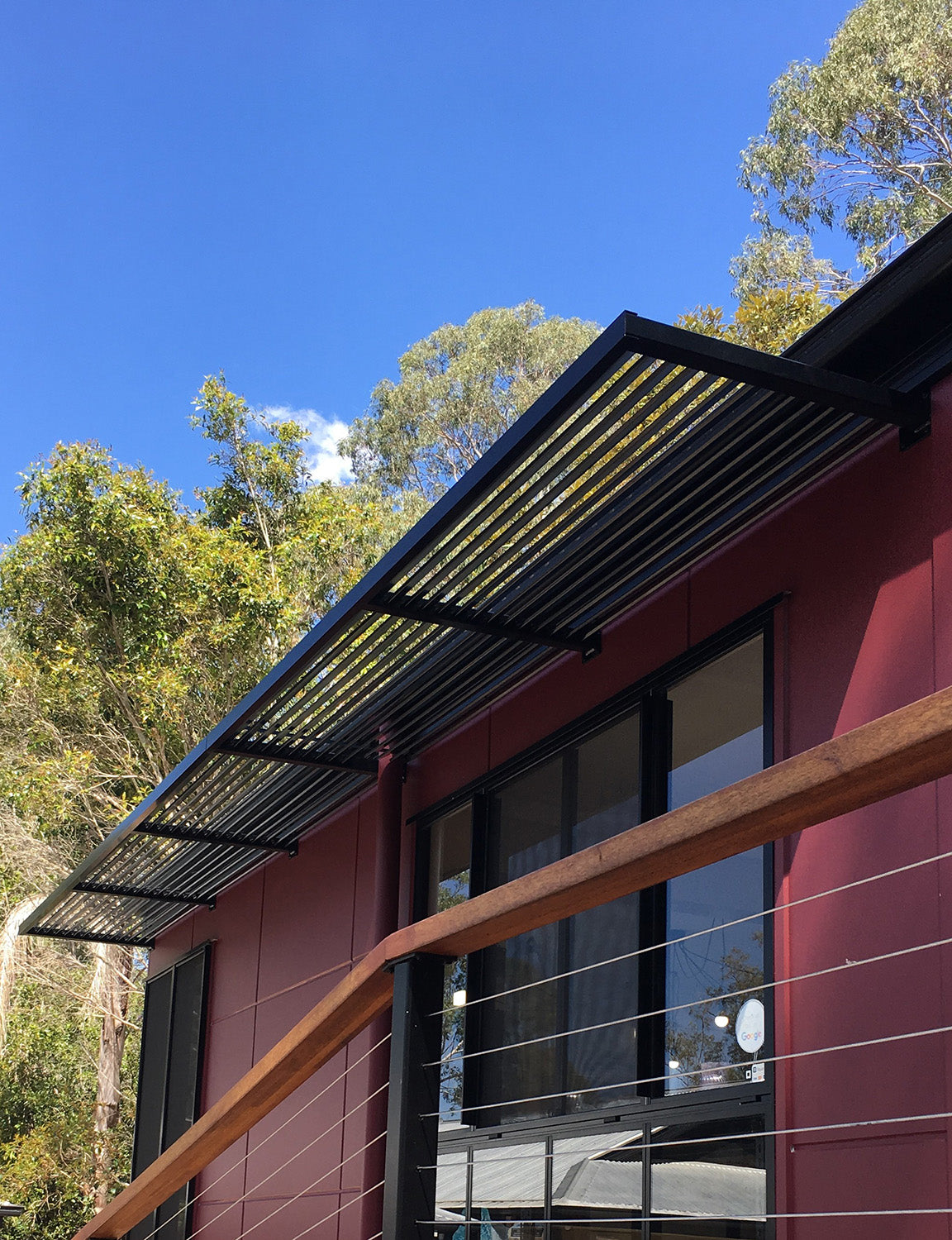 Long louvre outdoor window awning in black