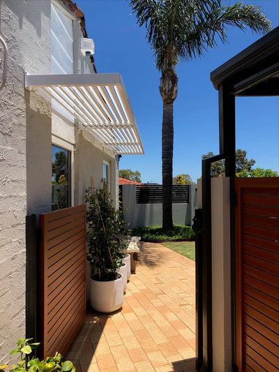 Window Shade aluminium louvre awning in pearl white
