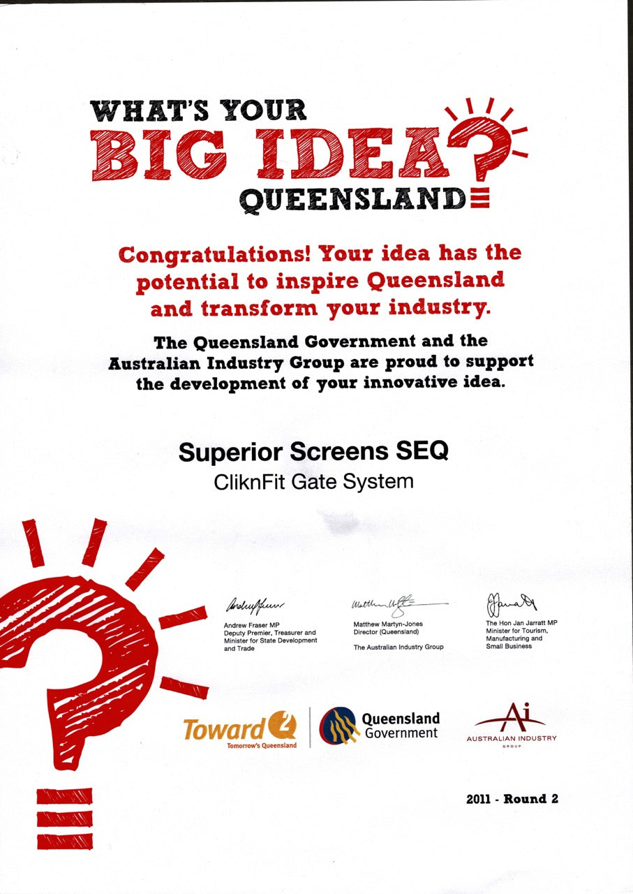 Certificate for 'What's Your Big Idea, Queensland?' Grant Award 2011