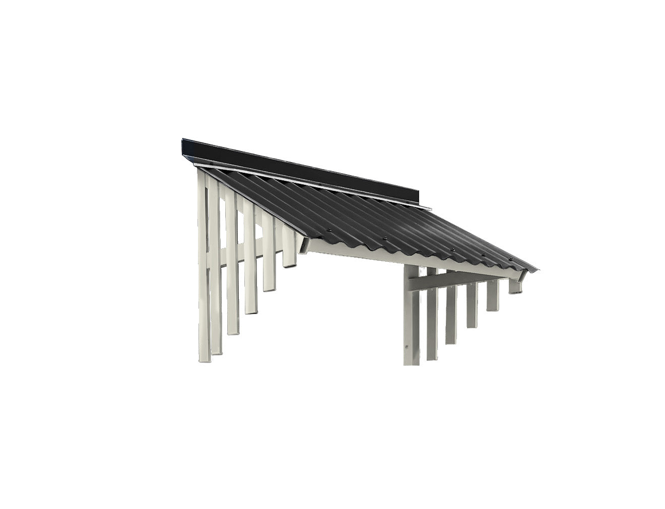 Window Hood with COLORBOND Steel Roof and Flashing in Monument and Aluminium Batten Brackets in Surfmist