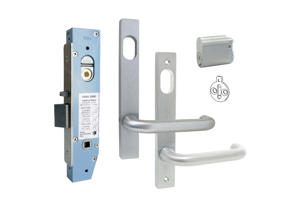 Kaba Lock Kit 66 Stainless Steel Finish Handle - Parts flat lay